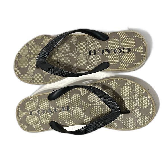 COACH WMN’S Khaki/Black SIG C LYNN Platform Wedge Sandal/Flip Flops Sz 9 - Picture 10 of 10